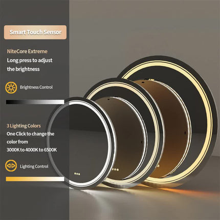 P&P Silver Mirror With White Frame Round LED Bathroom Mirror.