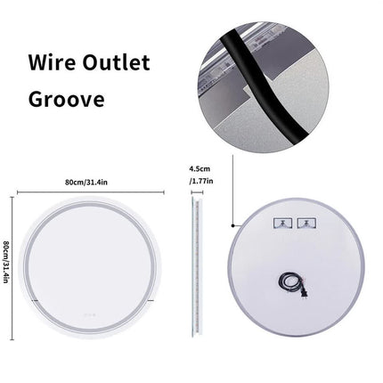 P&P Silver Mirror With White Frame Round LED Bathroom Mirror.