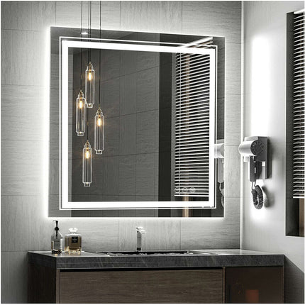 80x80cm Large Square Wall Mount Smart Led Bathroom Mirror Anti Fog Backlit Vanity Mirror.