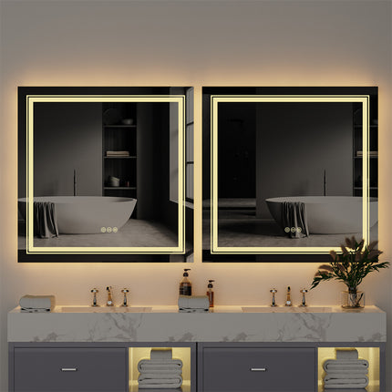 80x80cm Large Square Wall Mount Smart Led Bathroom Mirror Anti Fog Backlit Vanity Mirror.