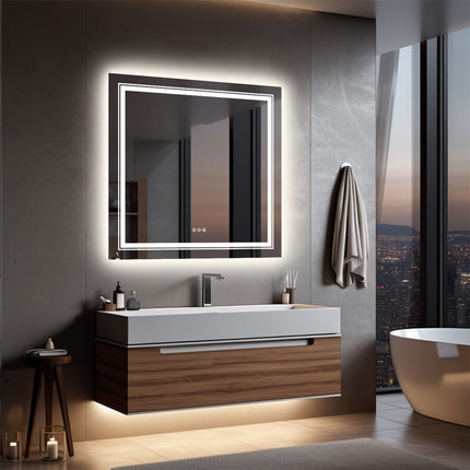 80x80cm Large Square Wall Mount Smart Led Bathroom Mirror Anti Fog Backlit Vanity Mirror.