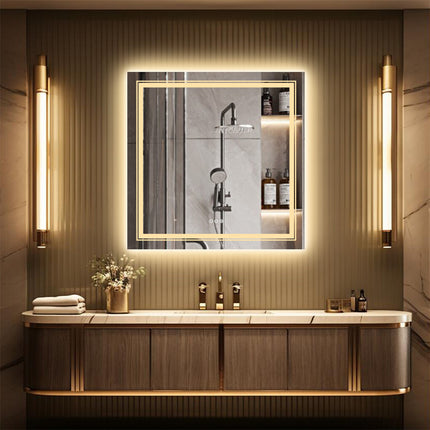 80x80cm Large Square Wall Mount Smart Led Bathroom Mirror Anti Fog Backlit Vanity Mirror.