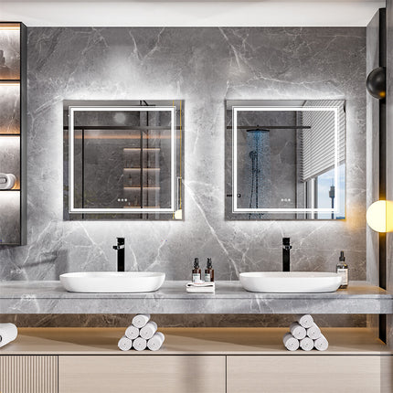 80x80cm Large Square Wall Mount Smart Led Bathroom Mirror Anti Fog Backlit Vanity Mirror.