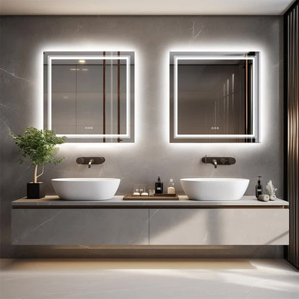 80x80cm Large Square Wall Mount Smart Led Bathroom Mirror Anti Fog Backlit Vanity Mirror.