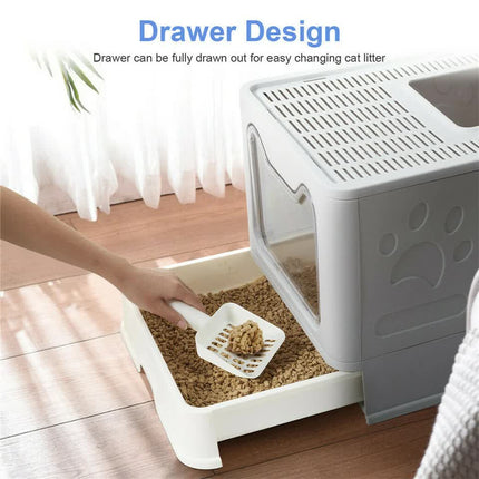 Self-Cleaning Hooded Cat Litter Box Enclosed Large Kitty Toilet Box Tray Refills.