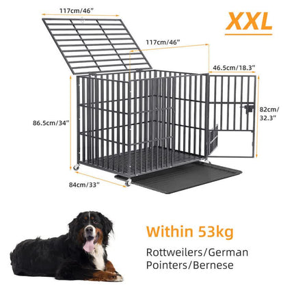 Heavy Duty Dog Cage with Lock & Bottom Tray XXL.
