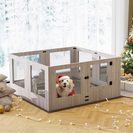 Fin 8 Panel Safest Tempered Glass Dog Whelping Pen Box Shatter-Proof Playpen Exercise Box.