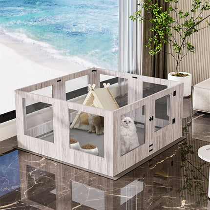 Fin 8 Panel Safest Tempered Glass Dog Whelping Pen Box Shatter-Proof Playpen Exercise Box.