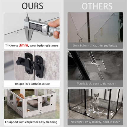 Fin 8 Panel Safest Tempered Glass Dog Whelping Pen Box Shatter-Proof Playpen Exercise Box.