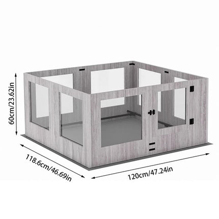 Fin 8 Panel Safest Tempered Glass Dog Whelping Pen Box Shatter-Proof Playpen Exercise Box.