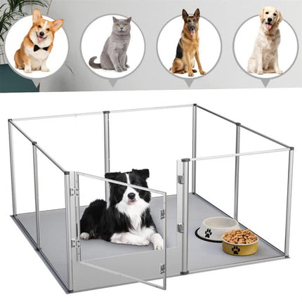 81cm Highest Acrylic Dog Whelping Pen Box Safe Aluminum Frame Pet Playpen w/ Mat.
