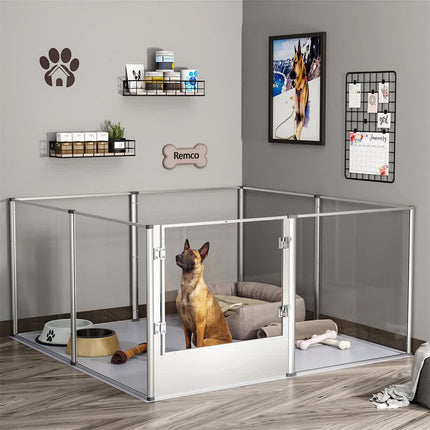 81cm Highest Acrylic Dog Whelping Pen Box Safe Aluminum Frame Pet Playpen w/ Mat.
