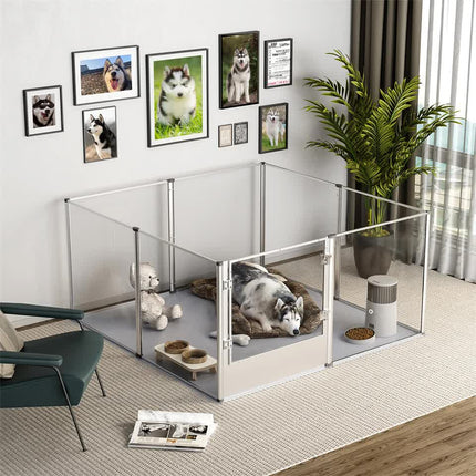 81cm Highest Acrylic Dog Whelping Pen Box Safe Aluminum Frame Pet Playpen w/ Mat.