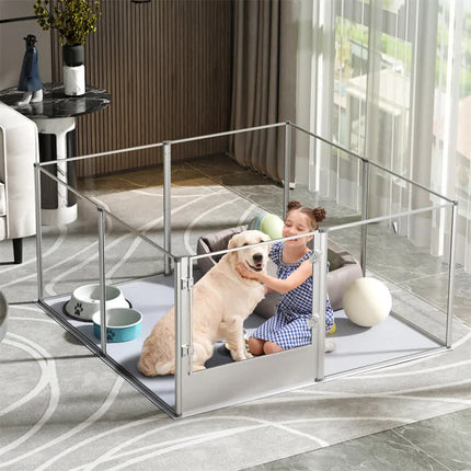 81cm Highest Acrylic Dog Whelping Pen Box Safe Aluminum Frame Pet Playpen w/ Mat.
