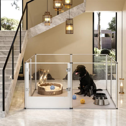 81cm Highest Acrylic Dog Whelping Pen Box Safe Aluminum Frame Pet Playpen w/ Mat.