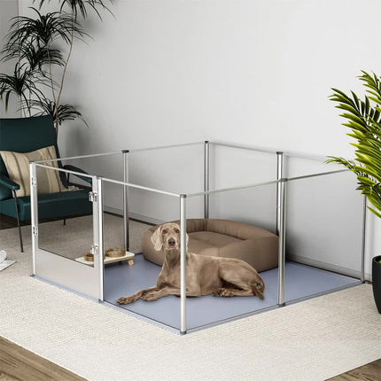 81cm Highest Acrylic Dog Whelping Pen Box Safe Aluminum Frame Pet Playpen w/ Mat.