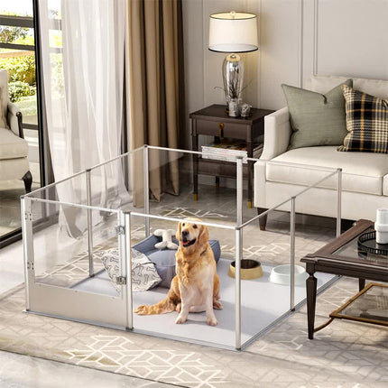81cm Highest Acrylic Dog Whelping Pen Box Safe Aluminum Frame Pet Playpen w/ Mat.