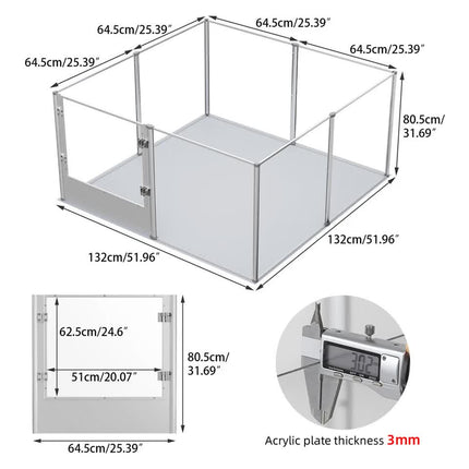 81cm Highest Acrylic Dog Whelping Pen Box Safe Aluminum Frame Pet Playpen w/ Mat.