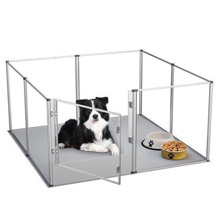 81cm Highest Acrylic Dog Whelping Pen Box Safe Aluminum Frame Pet Playpen w/ Mat.