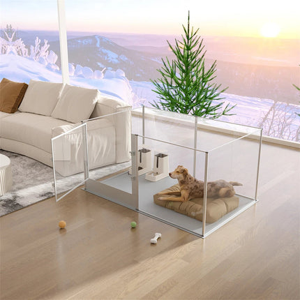 Silver Transparent Acrylic 6 Panel Dog Playpen Indoor Fence Whelping Box with Lock Door.