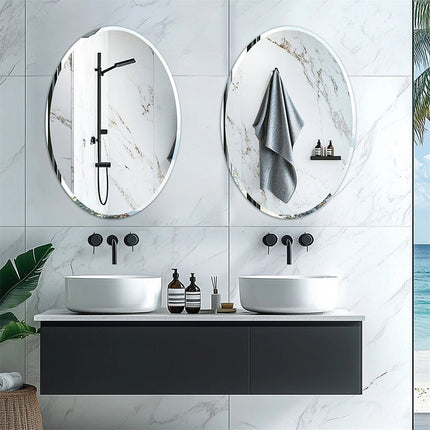 Beveled Edge Oval Wall Mirror, Frameless Decorative Glass Mirror for Bathroom, Living Room, Entryway, Hallway - 50x70cm.