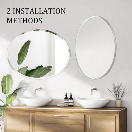 Beveled Edge Oval Wall Mirror, Frameless Decorative Glass Mirror for Bathroom, Living Room, Entryway, Hallway - 50x70cm.