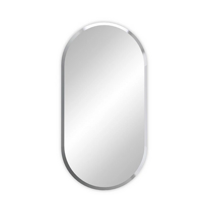 P&P Silver Long Oval Wall Mirror 50x80cm Frameless Beveled Glass for Stylish Interiors.