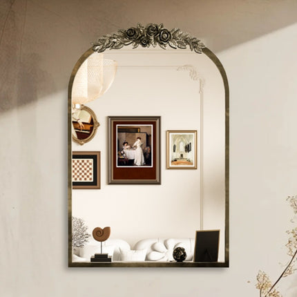 Antique Baroque Arched Wall Mirror Rose Edge Decorative Mirror Fireplace Entryway.