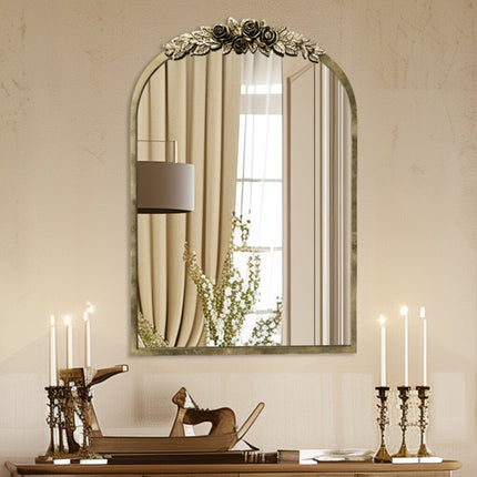 Antique Baroque Arched Wall Mirror Rose Edge Decorative Mirror Fireplace Entryway.