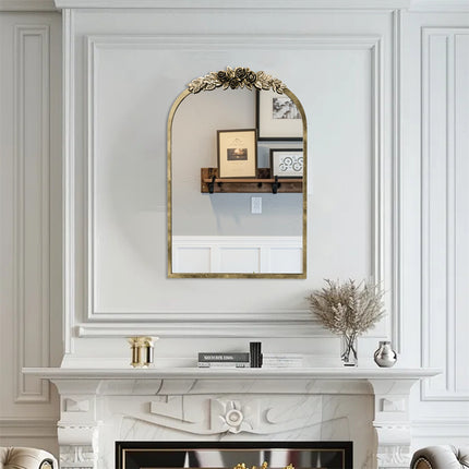 Antique Baroque Arched Wall Mirror Rose Edge Decorative Mirror Fireplace Entryway.