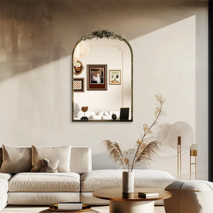 Antique Baroque Arched Wall Mirror Rose Edge Decorative Mirror Fireplace Entryway.