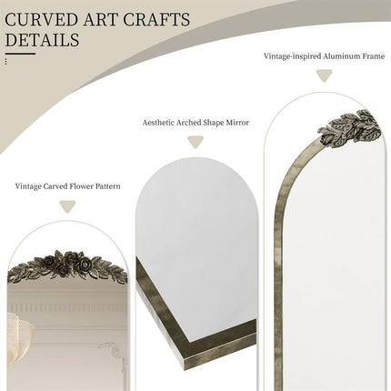 Antique Baroque Arched Wall Mirror Rose Edge Decorative Mirror Fireplace Entryway.