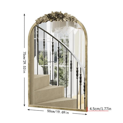 Antique Baroque Arched Wall Mirror Rose Edge Decorative Mirror Fireplace Entryway.