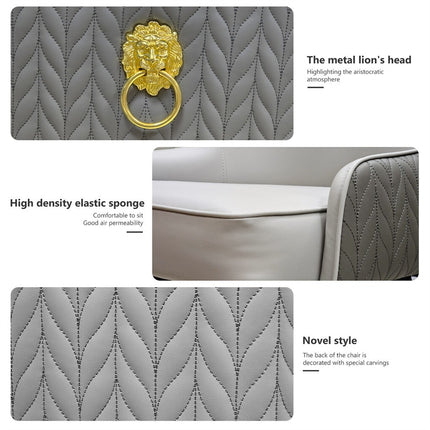 High-End Grey Dining Chairs Set of 2 Faux Leather Upholstered Kitchen Chairs with Gold Lion Head.
