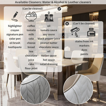 High-End Grey Dining Chairs Set of 2 Faux Leather Upholstered Kitchen Chairs with Gold Lion Head.