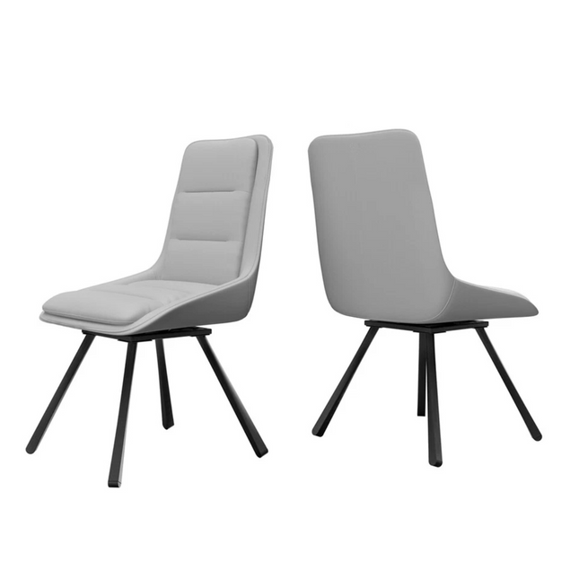 P&P Light Grey Set Of 2 Faux Leather Dining Chairs With Black Metal Legs Padded Modern Seats.