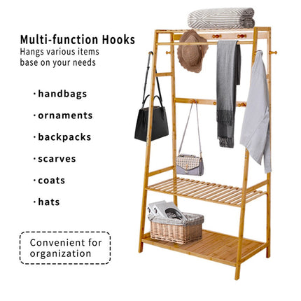 Bamboo Clothes Hanging Garment Rack Portable Laundry Rack Closet Storage Shelves.