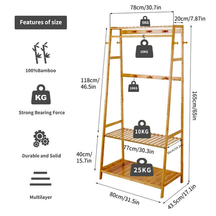 Bamboo Clothes Hanging Garment Rack Portable Laundry Rack Closet Storage Shelves.