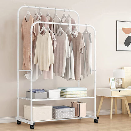 Heavy Duty Double Rail Garment Rack Rolling Clothes Rack 2Tier Storage Shelf.