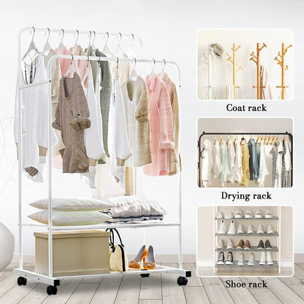 Heavy Duty Double Rail Garment Rack Rolling Clothes Rack 2Tier Storage Shelf.