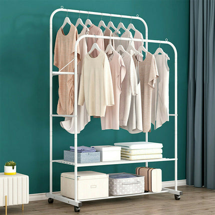 Heavy Duty Double Rail Garment Rack Rolling Clothes Rack 2Tier Storage Shelf.