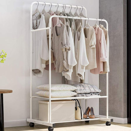 Heavy Duty Double Rail Garment Rack Rolling Clothes Rack 2Tier Storage Shelf.