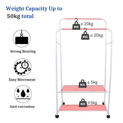 Heavy Duty Double Rail Garment Rack Rolling Clothes Rack 2Tier Storage Shelf.