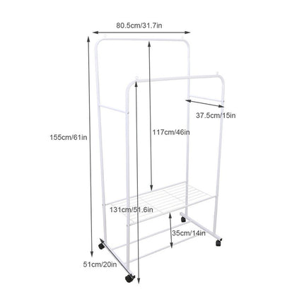 Heavy Duty Double Rail Garment Rack Rolling Clothes Rack 2Tier Storage Shelf.