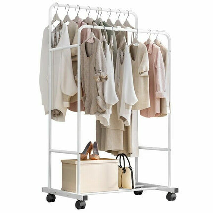 Heavy Duty Double Clothes Rail Rack Garment Hanging Display Stand 4 Wheel Armoir.