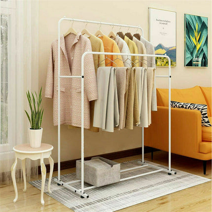 Heavy Duty Double Clothes Rail Rack Garment Hanging Display Stand 4 Wheel Armoir.