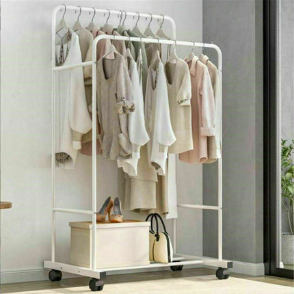 Heavy Duty Double Clothes Rail Rack Garment Hanging Display Stand 4 Wheel Armoir.