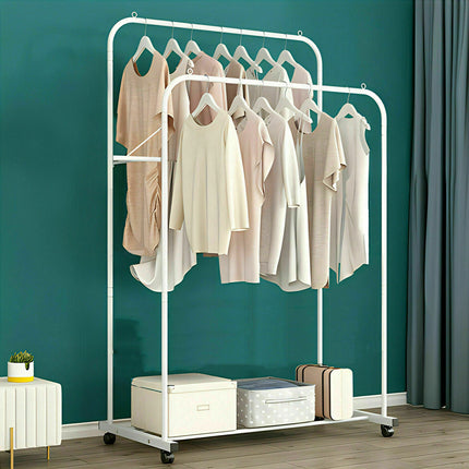 Heavy Duty Double Clothes Rail Rack Garment Hanging Display Stand 4 Wheel Armoir.