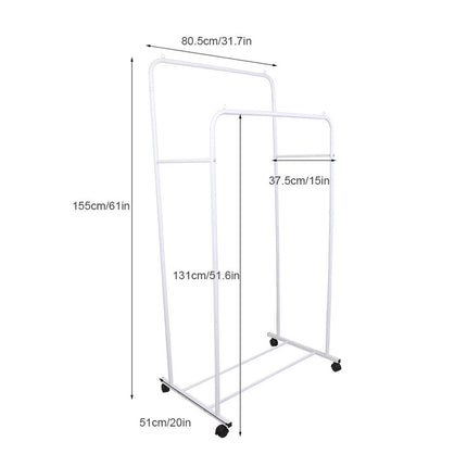 Heavy Duty Double Clothes Rail Rack Garment Hanging Display Stand 4 Wheel Armoir.