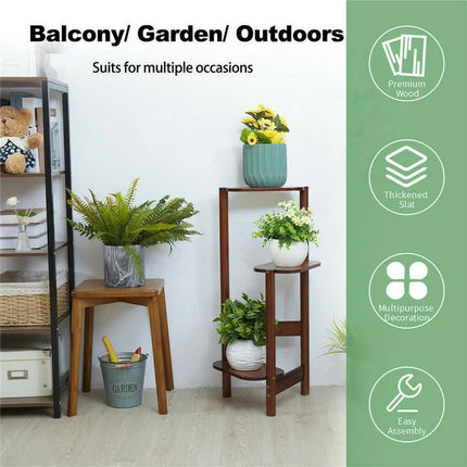 3 Tier bamboo plant stand for garden and living room-Brown.